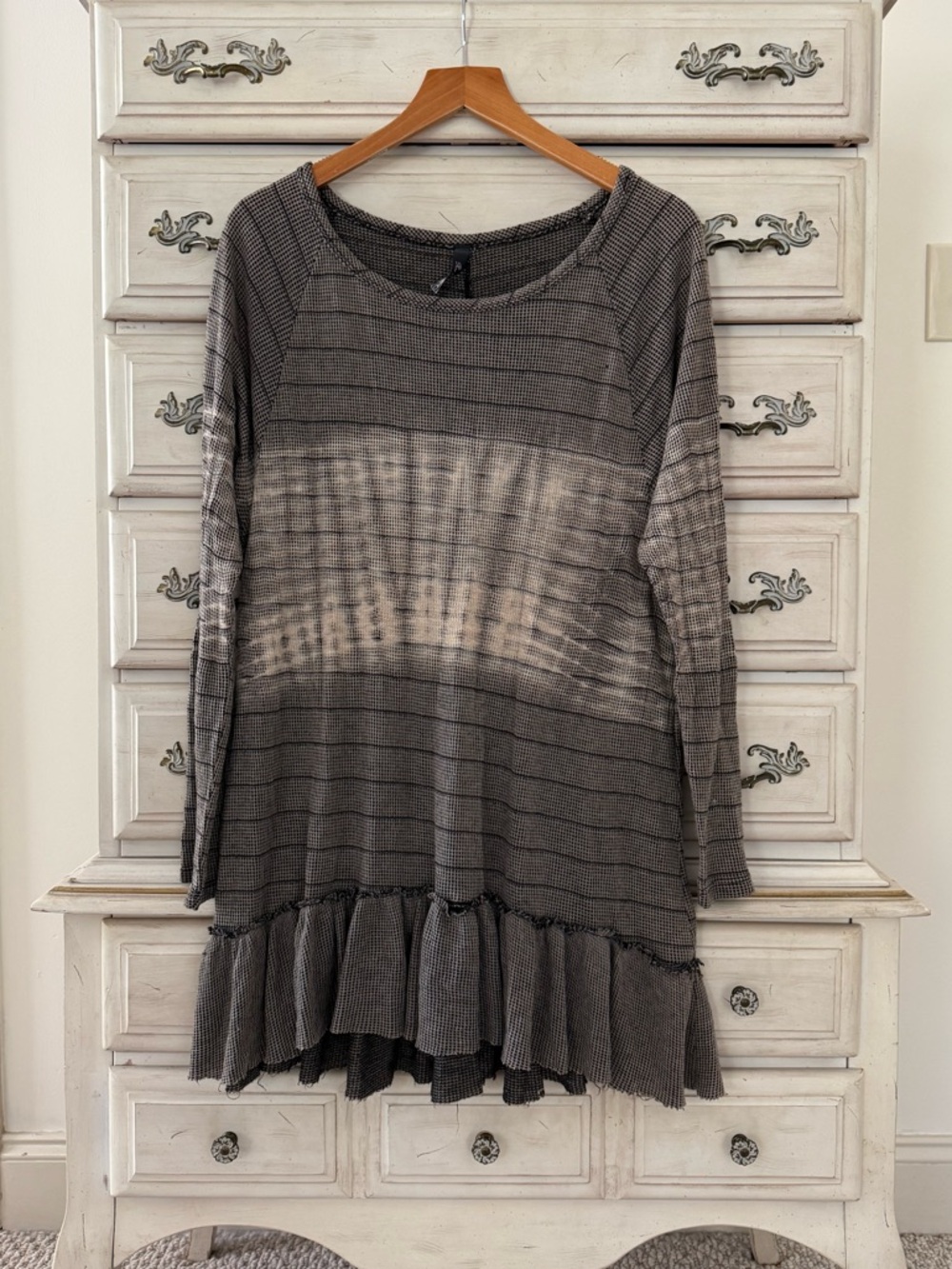 Ombre Waffle Babydoll Ruffle Hem Top